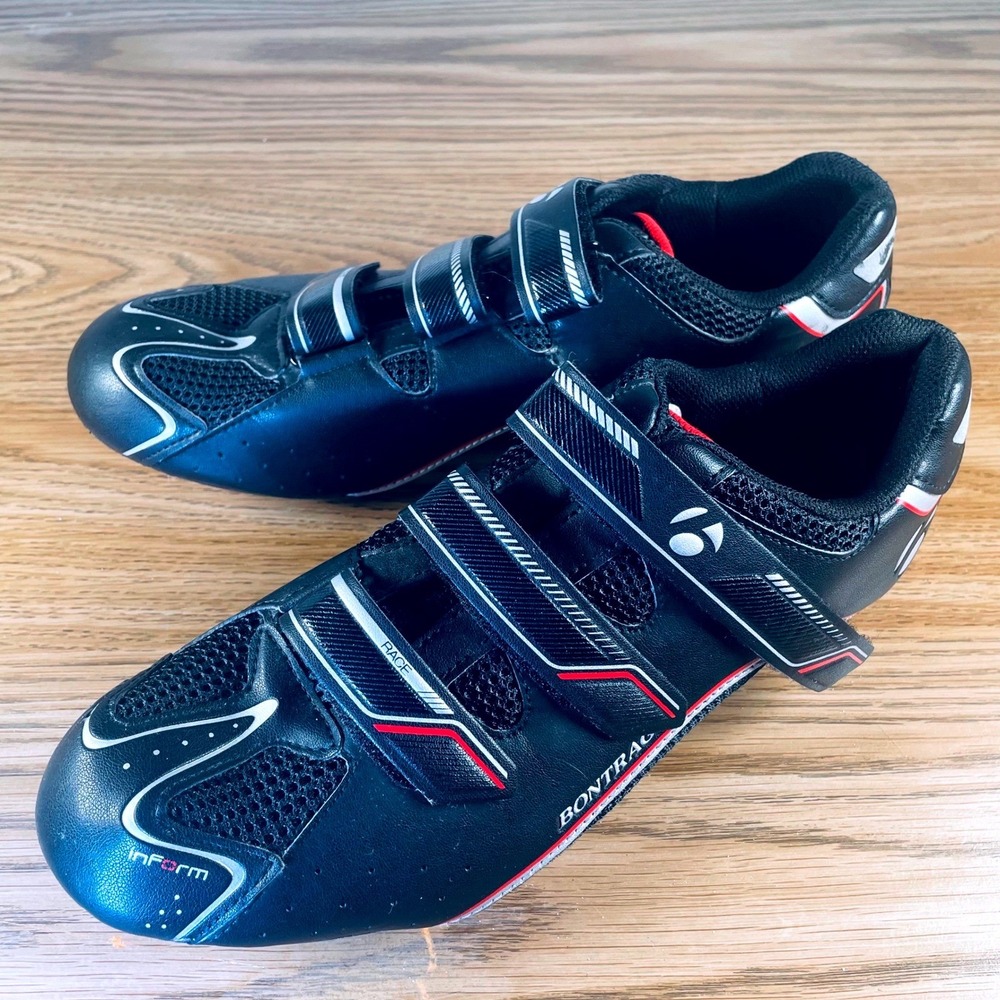 Bontrager Race Road Bike Cycling Shoes Mens Size 12 Black Red Hook Loop